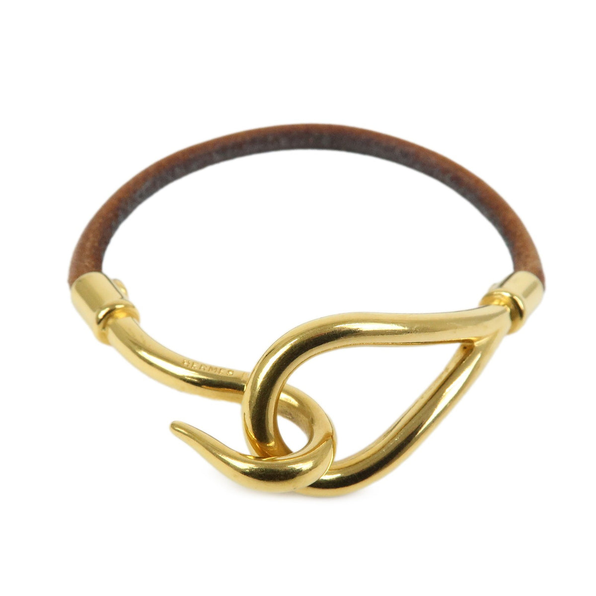 Hermes Jumbo Hook Braided Leather and Metal, Brown, Leather, Bracelet