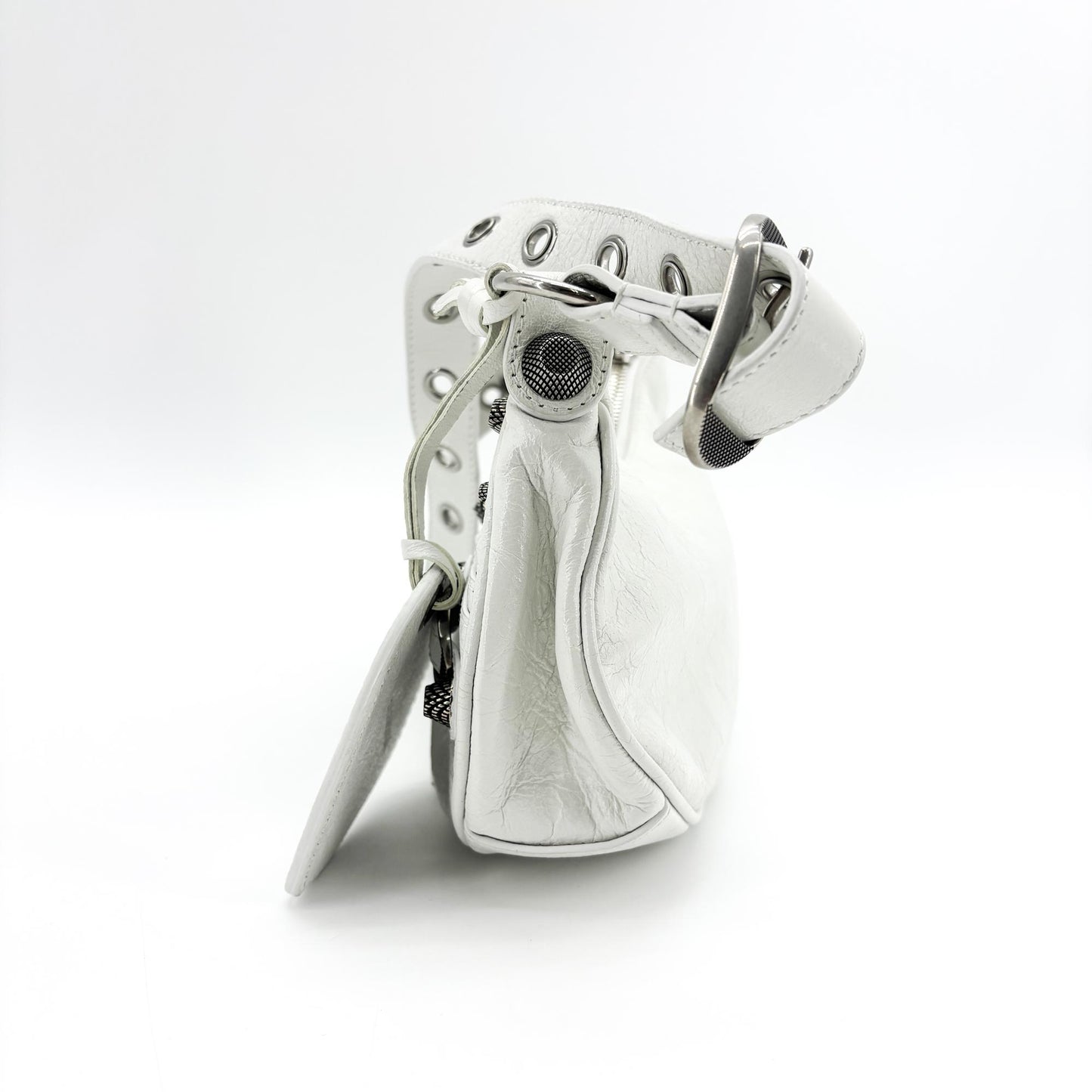 Balenciaga Le Cagole Giant Spikes Leather, White, Leather, Shoulder Bag