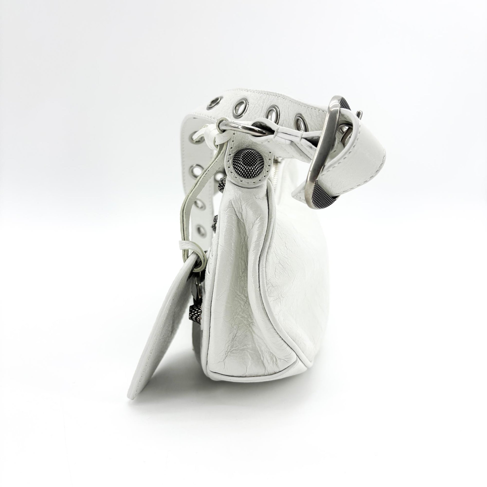 Balenciaga Le Cagole Giant Spikes Leather, White, Leather, Shoulder Bag