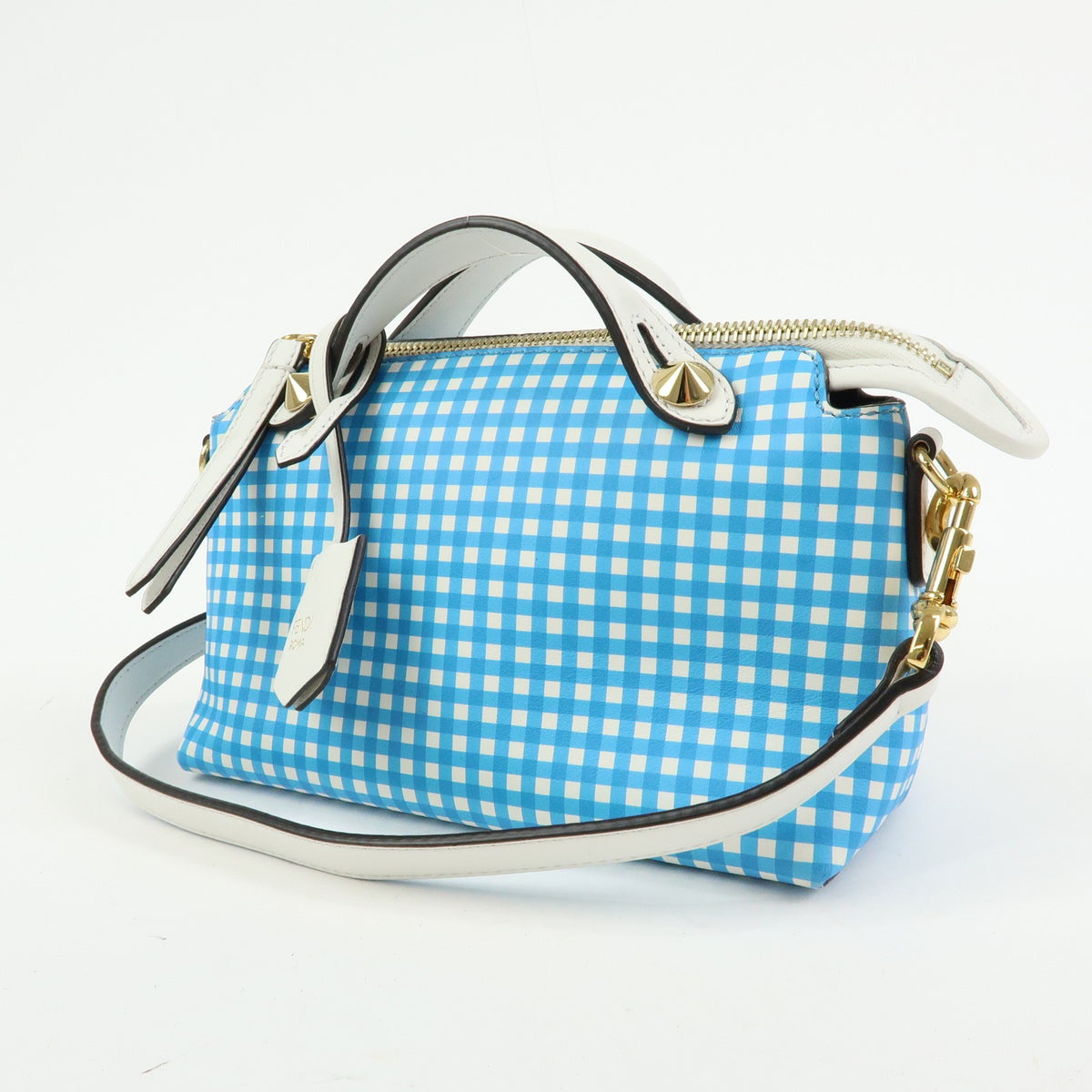Fendi By The Way Satchel Printed Leather, Blue, Leather, Handbag