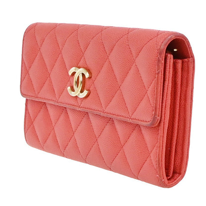 Chanel CC French Flap Quilted Calfskin, Red, Leather, Wallet