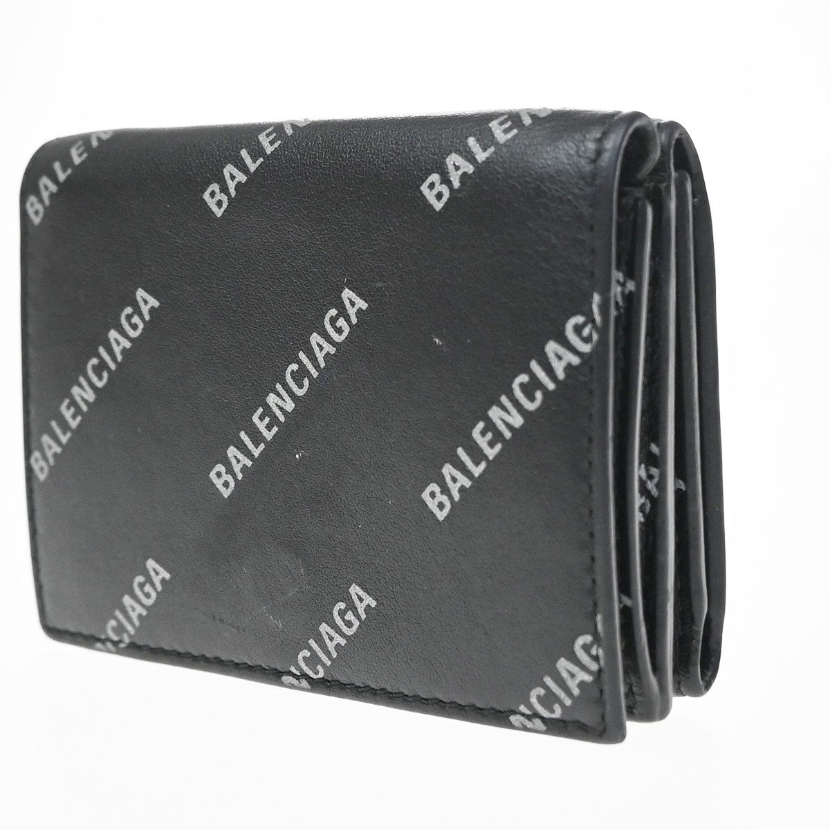 Balenciaga Logo Trifold Wallet Leather, Black, Leather, Clutch