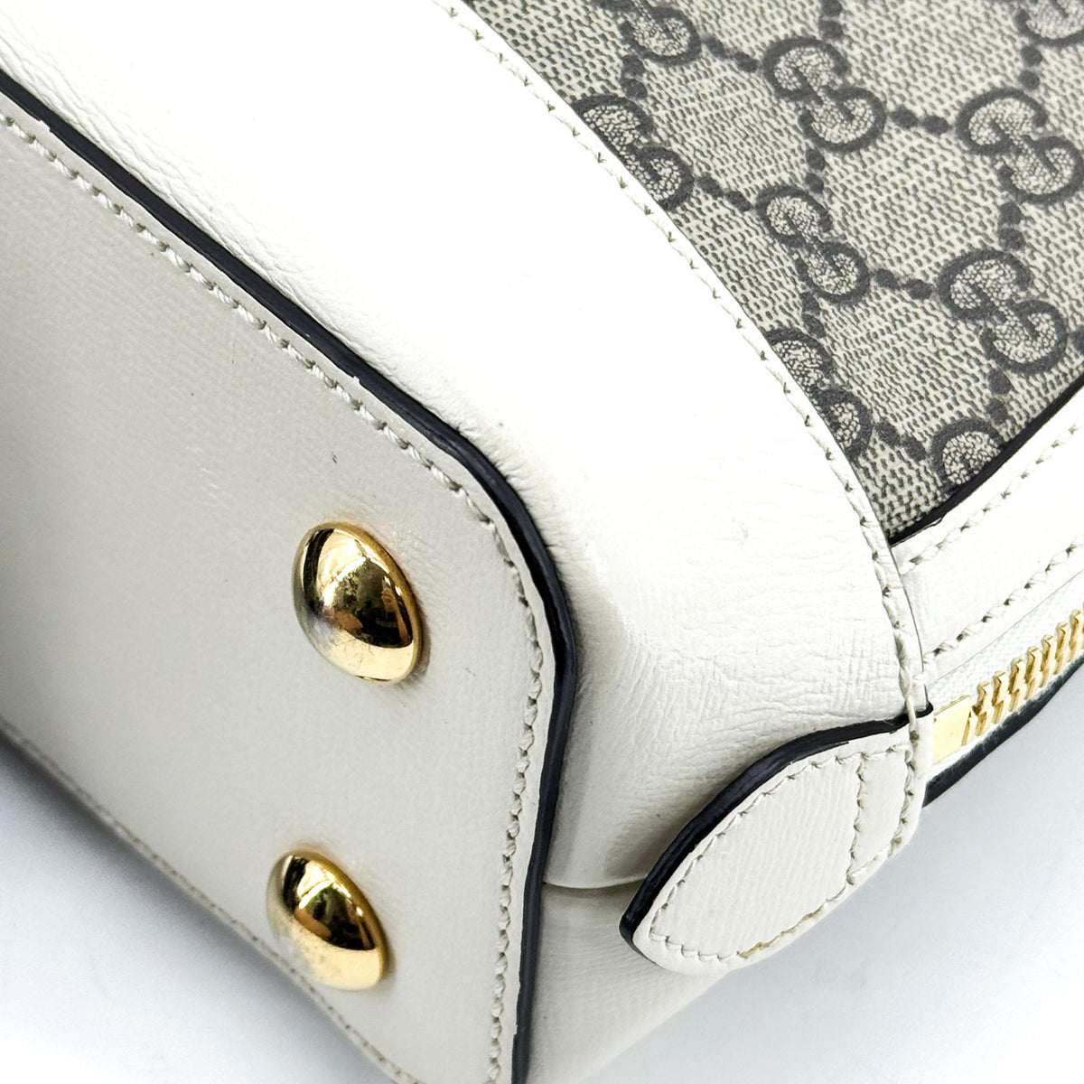 Gucci Horsebit 1955 Top Handle GG Coated Canvas with Leather, White, Canvas, Handbag