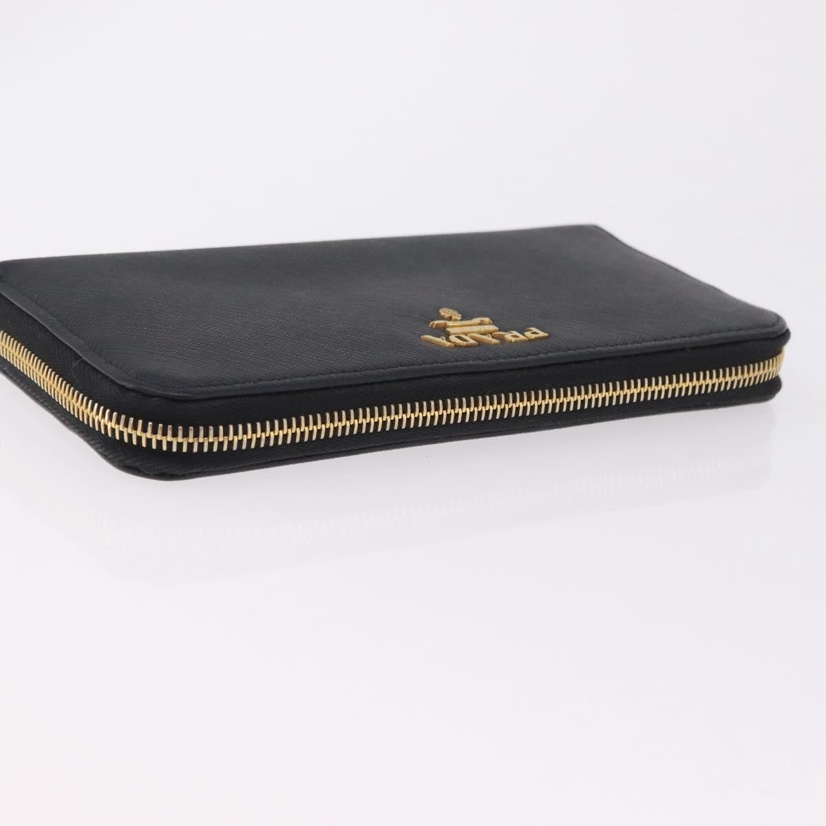 Prada Zip Around Tab Saffiano Leather, Black, Leather, Wallet