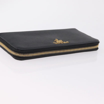Prada Zip Around Tab Saffiano Leather, Black, Leather, Wallet