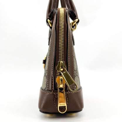 Gucci Horsebit 1955 Top Handle GG Coated Canvas with Leather, Brown, Canvas, Handbag