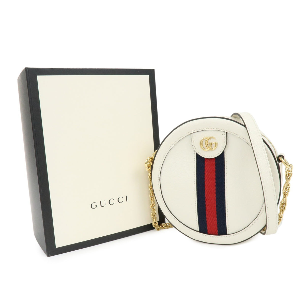 Gucci Ophidia Round Leather, White, Leather, Shoulder Bag