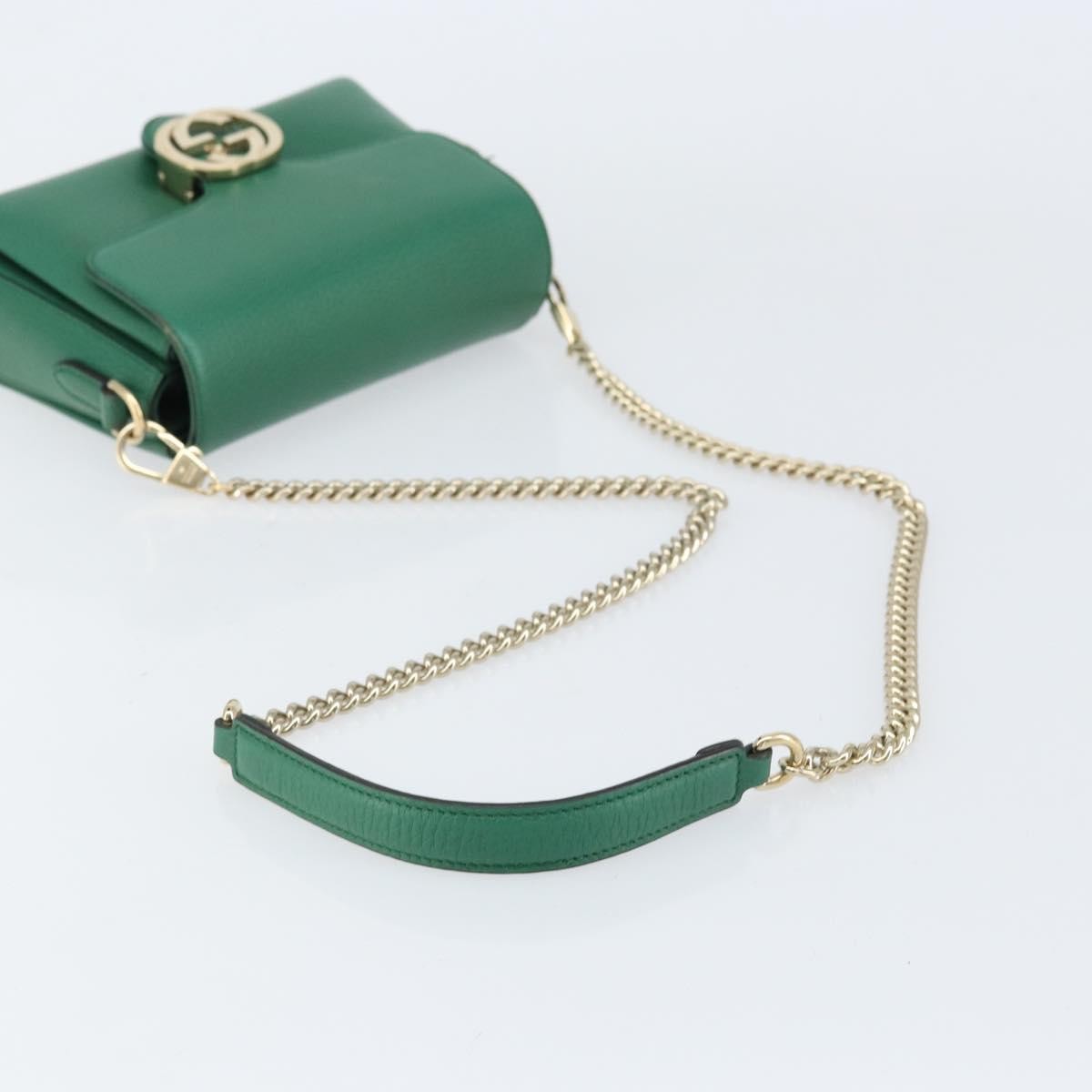 Gucci Interlocking Chain Leather, Green, Leather, Shoulder Bag