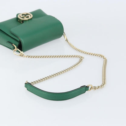 Gucci Interlocking Chain Leather, Green, Leather, Shoulder Bag