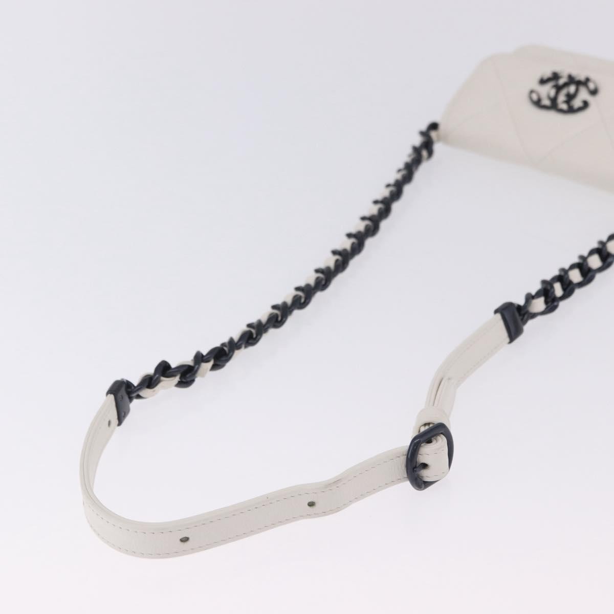 Chanel 19 Flap Coin Purse Belt Quilted Lambskin, White, Leather, Clutch