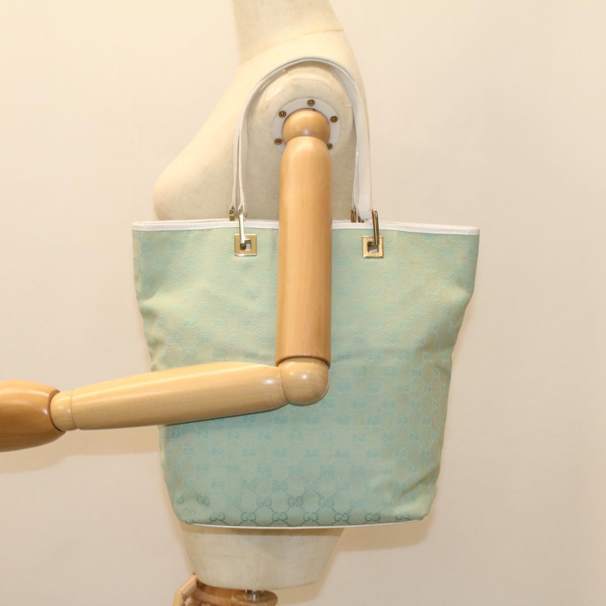 Gucci Vintage Bucket Shopping Tote GG Canvas and leather, Blue, Canvas, Tote Bag
