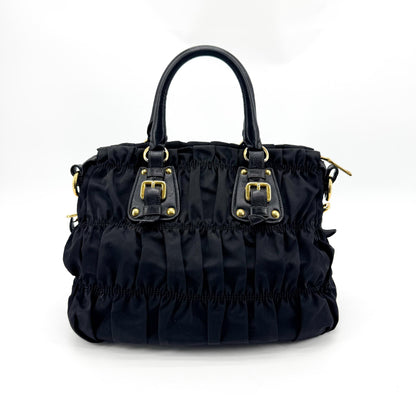 Prada Gaufre Convertible Leather and Tessuto, Black, Nylon, Tote Bag