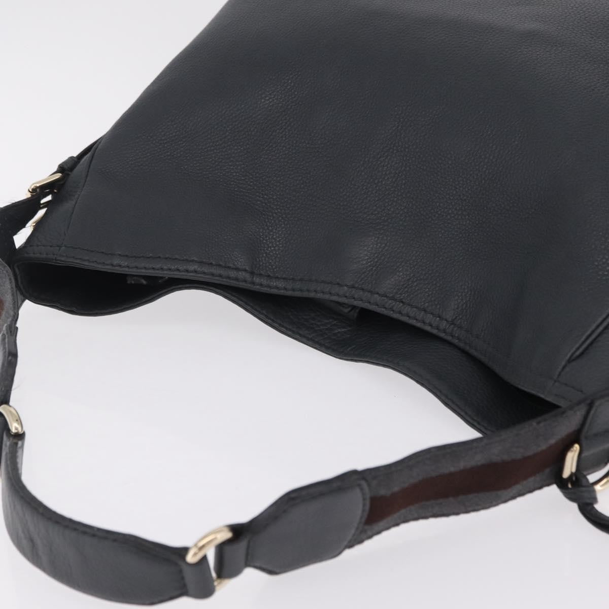 Gucci Heritage Web Hobo Leather, Gray, Leather, Shoulder Bag
