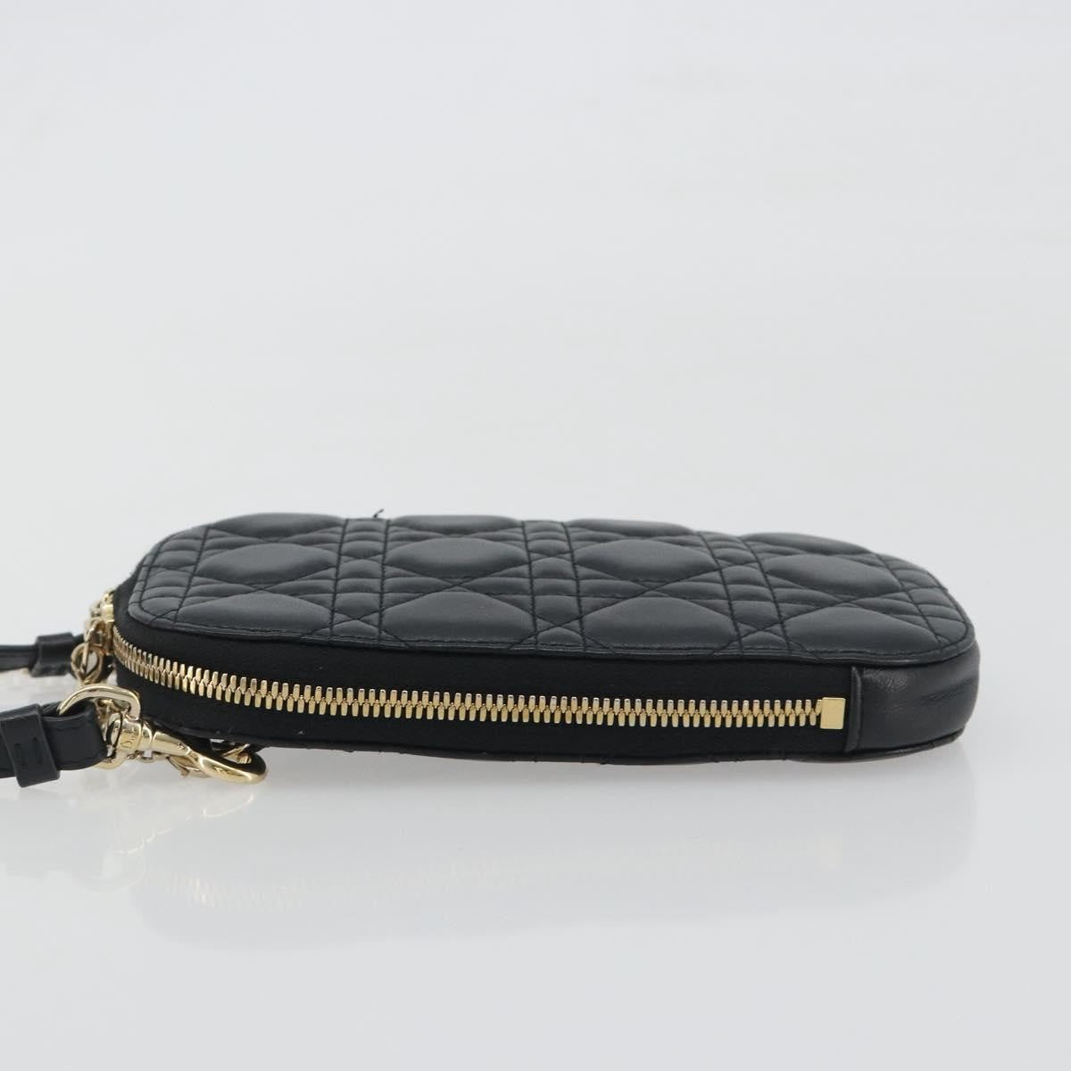 Christian Dior Lady Dior Phone Holder on Chain Cannage Quilt Lambskin, Black, Leather, Shoulder Bag