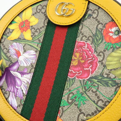 Gucci Ophidia Round Flora GG Coated Canvas, Yellow, Leather, Shoulder Bag