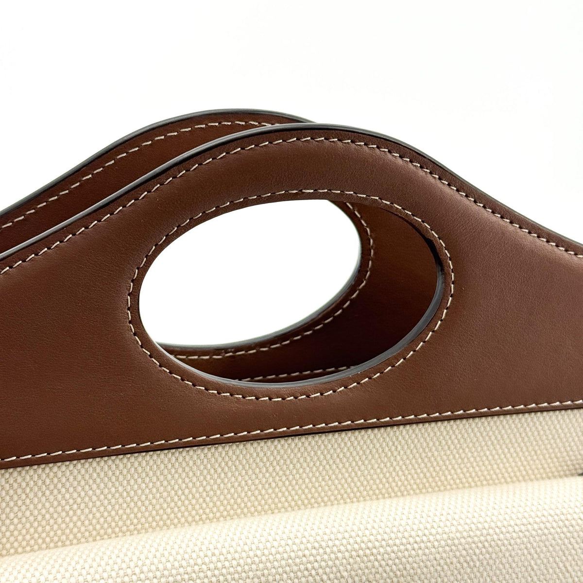 Burberry Logo Pocket Leather with Check Canvas, Brown, Canvas, Tote Bag