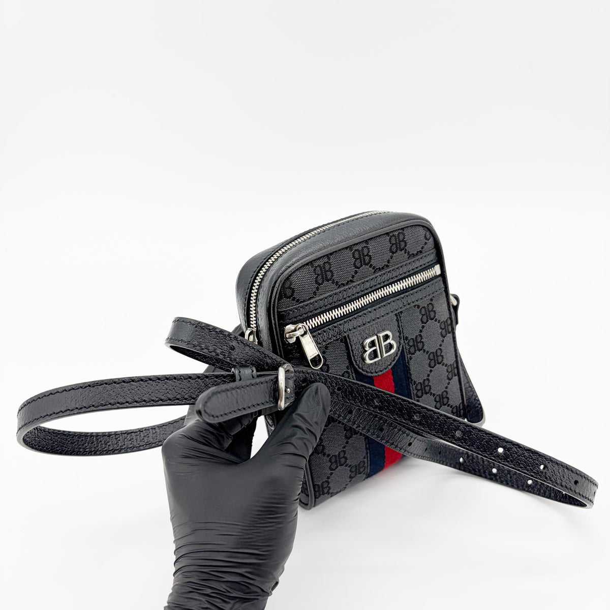 Balenciaga x Gucci The Hacker Project Zip Messenger BB Canvas, Black, Canvas, Shoulder Bag