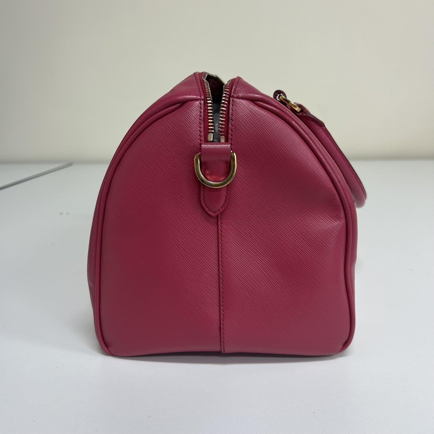 Prada Saffiano Bowler Leather, Pink, Leather, Handbag
