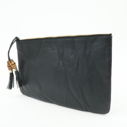 Gucci Bamboo Zip Pouch (Outlet) Leather, Black, Leather, Clutch