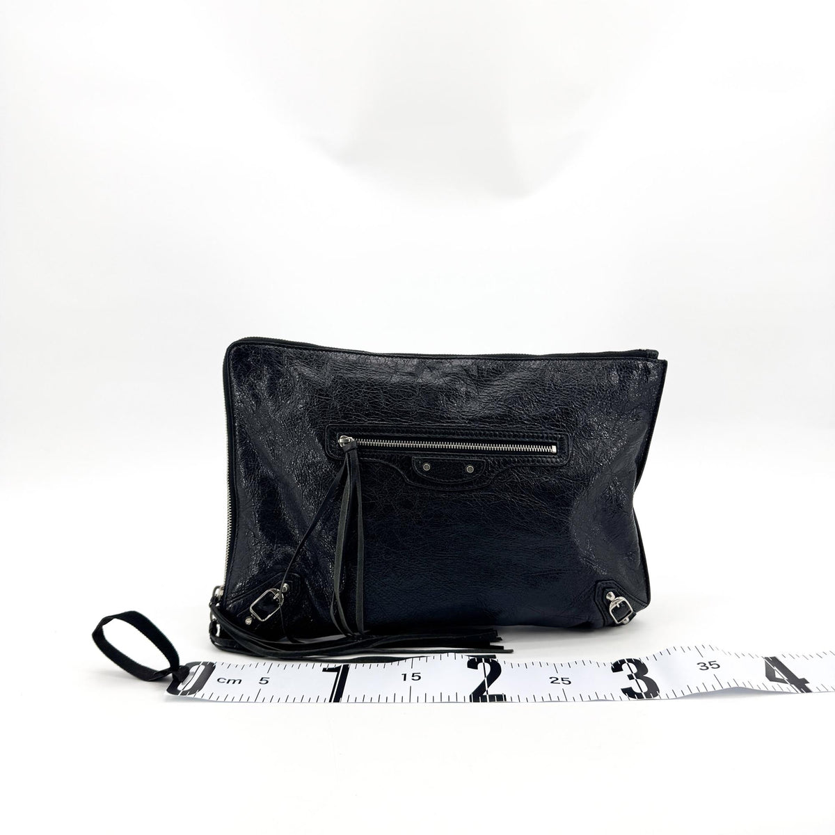 Balenciaga Zip Around Classic Studs Clutch Leather, Black, Leather, Clutch