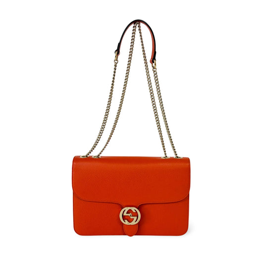 Gucci Interlocking Shoulder Bag Leather, Orange, Leather, Shoulder Bag