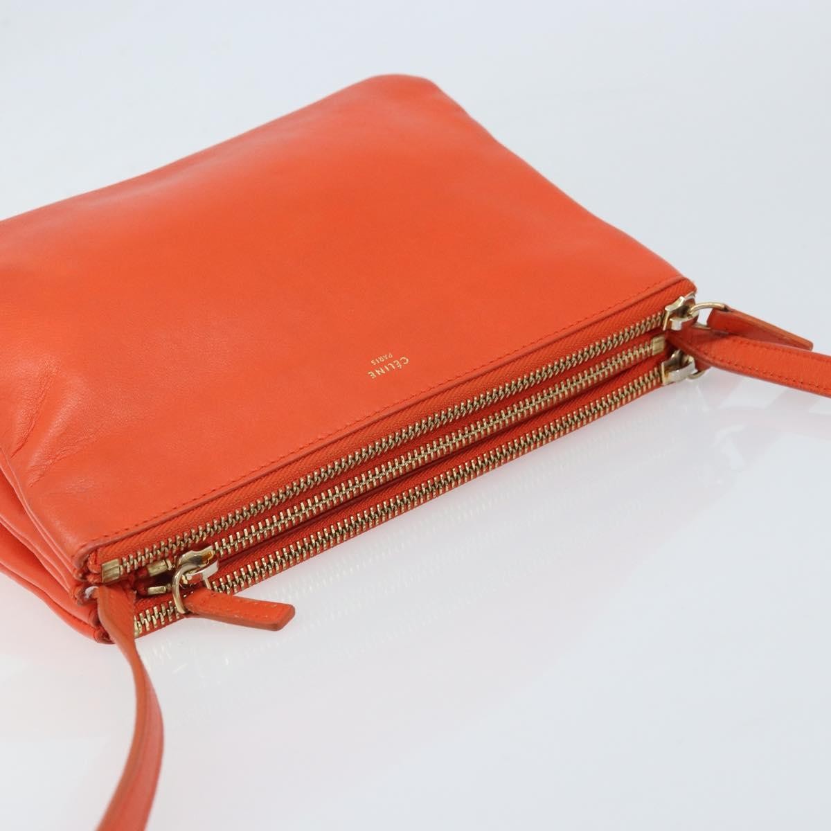 Celine Trio Leather, Orange, Leather, Shoulder Bag