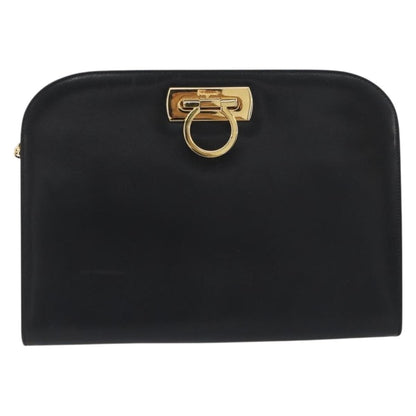 Salvatore Ferragamo Vintage Gancini Chain Leather, Black, Leather, Shoulder Bag