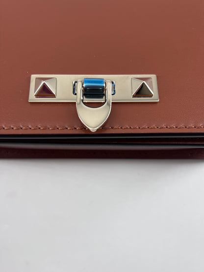 Valentino Garavani Rockstud Flip Lock Flap Bag Leather, BROWN, LEATHER, Handbag