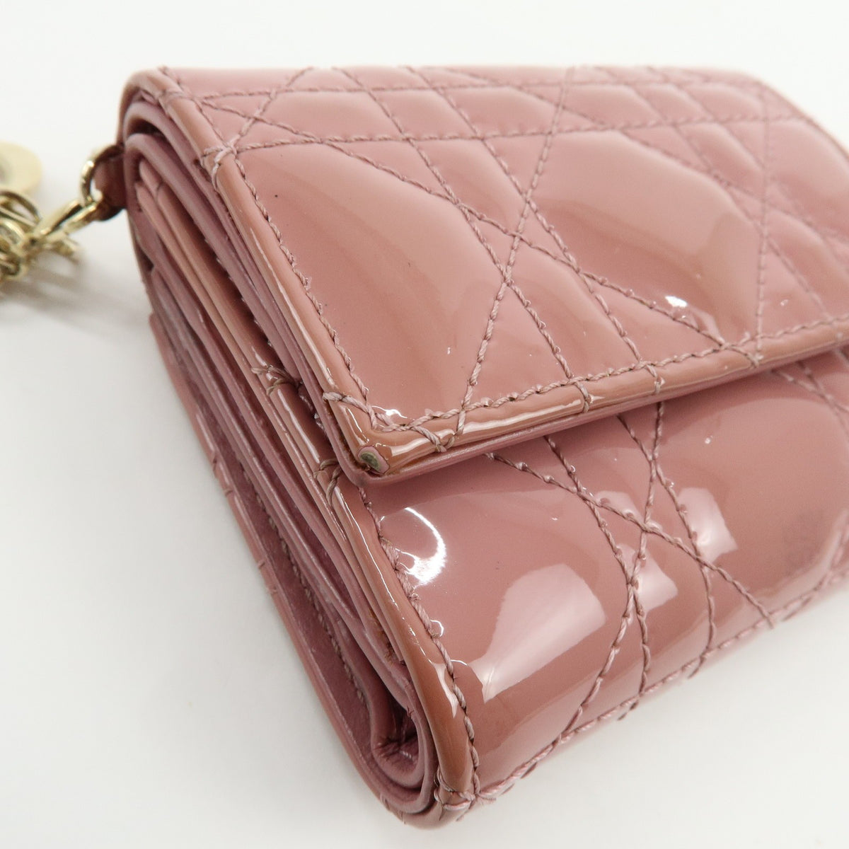 Christian Dior Lady Dior Cannage Quilt Leather, Pink, Patent Leather, Wallet