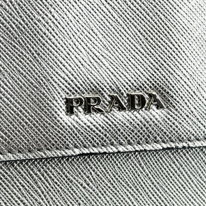 Prada Wallet on Strap Saffiano Leather, Silver, Leather, Crossbody Bag