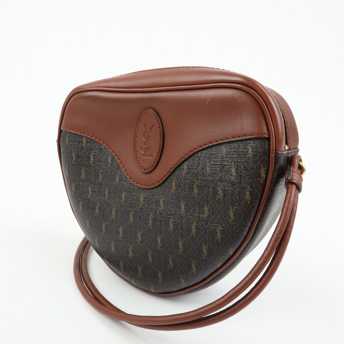 Saint Laurent Le Monogramme Coeur Monogram All Over Coated Canvas and Leather, Brown, Canvas, Handbag