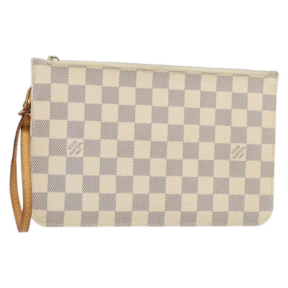 Louis Vuitton Neverfull Pochette Damier, White, Canvas, Clutch