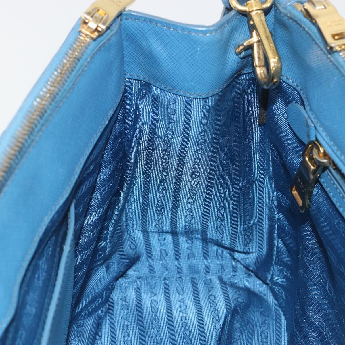 Prada Double Zip Lux Tote Saffiano Leather, Blue, Leather, Handbag