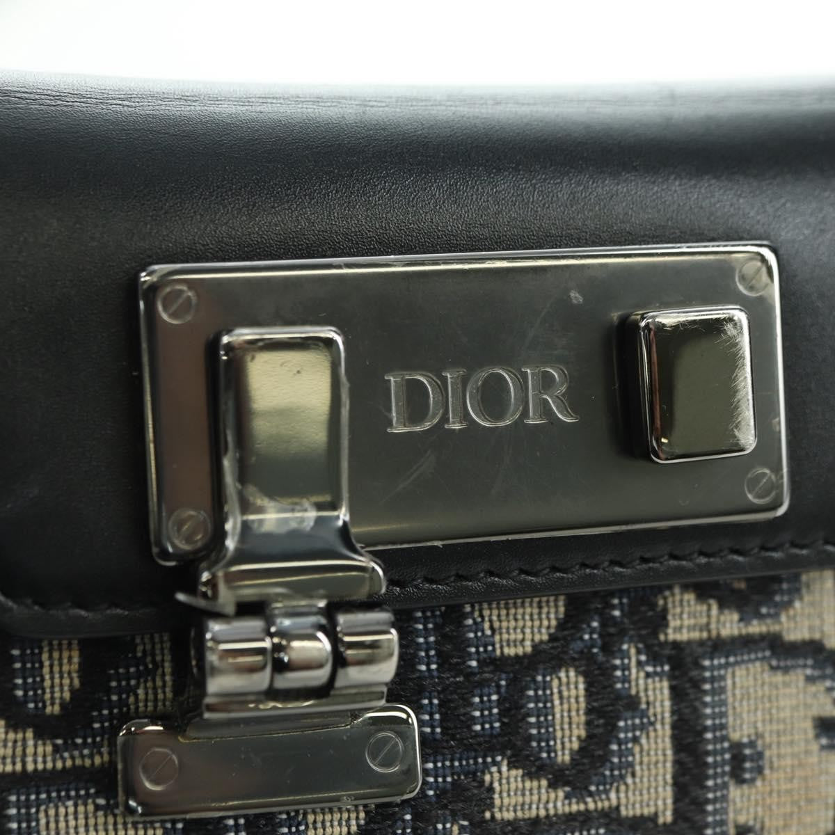 Christian Dior Clasp Lock Messenger Oblique Canvas and Leather, Navy, Canvas, Clutch