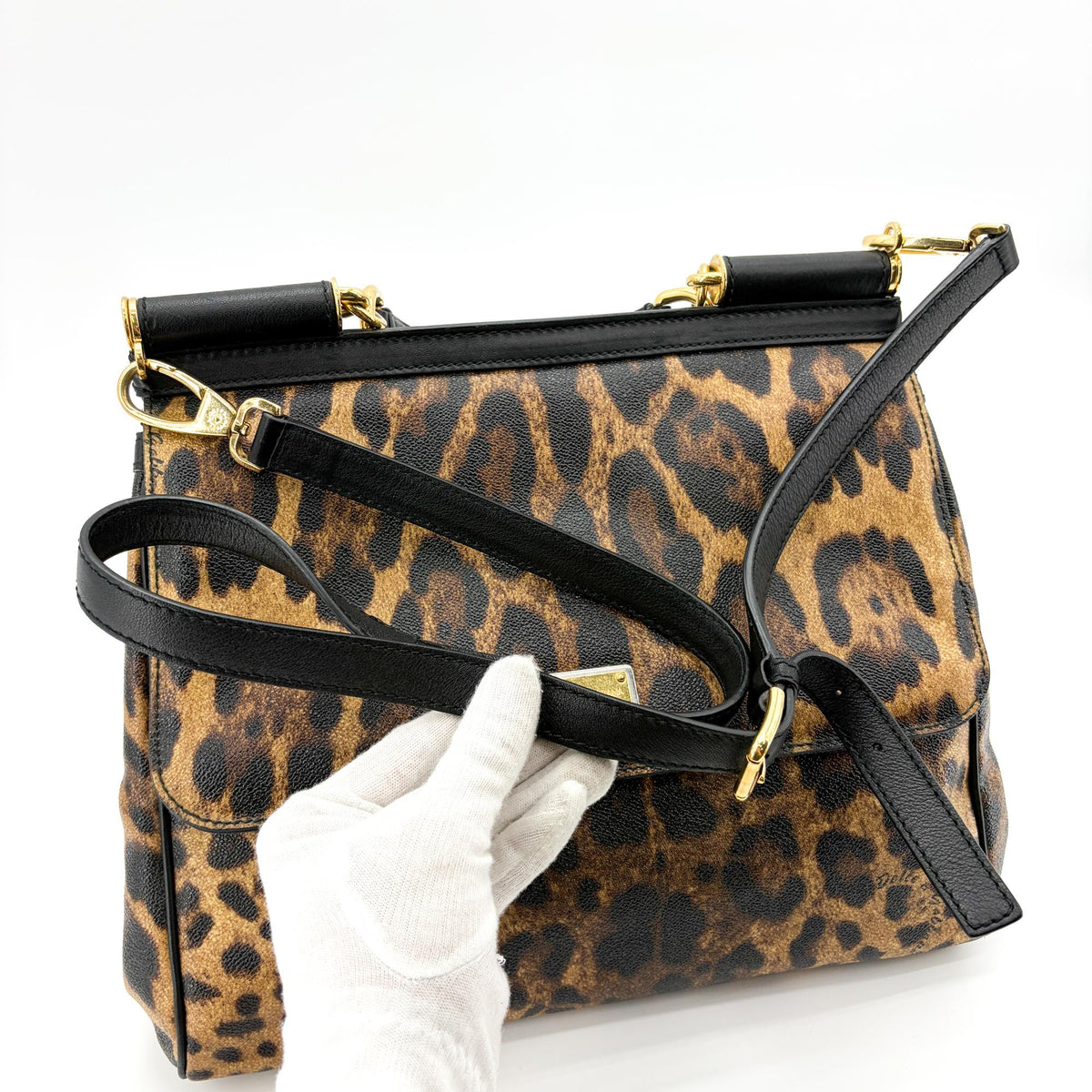Dolce & Gabbana Miss Sicily Leopard Print Leather, Brown, Calfskin, Handbag