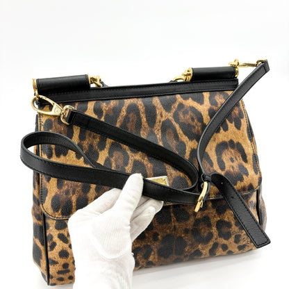 Dolce & Gabbana Miss Sicily Leopard Print Leather, Brown, Calfskin, Handbag