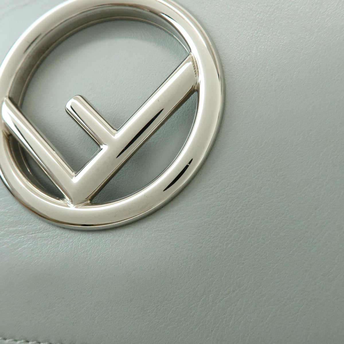 Fendi Kan I F Leather, Gray, Leather, Shoulder Bag