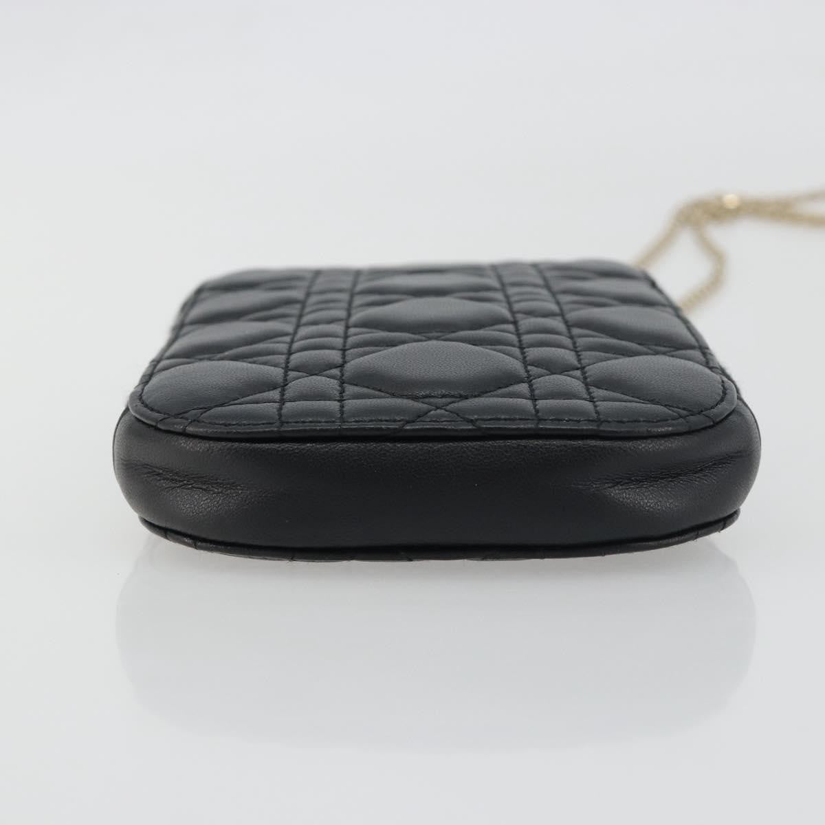 Christian Dior Lady Dior Phone Holder on Chain Cannage Quilt Lambskin, Black, Leather, Shoulder Bag