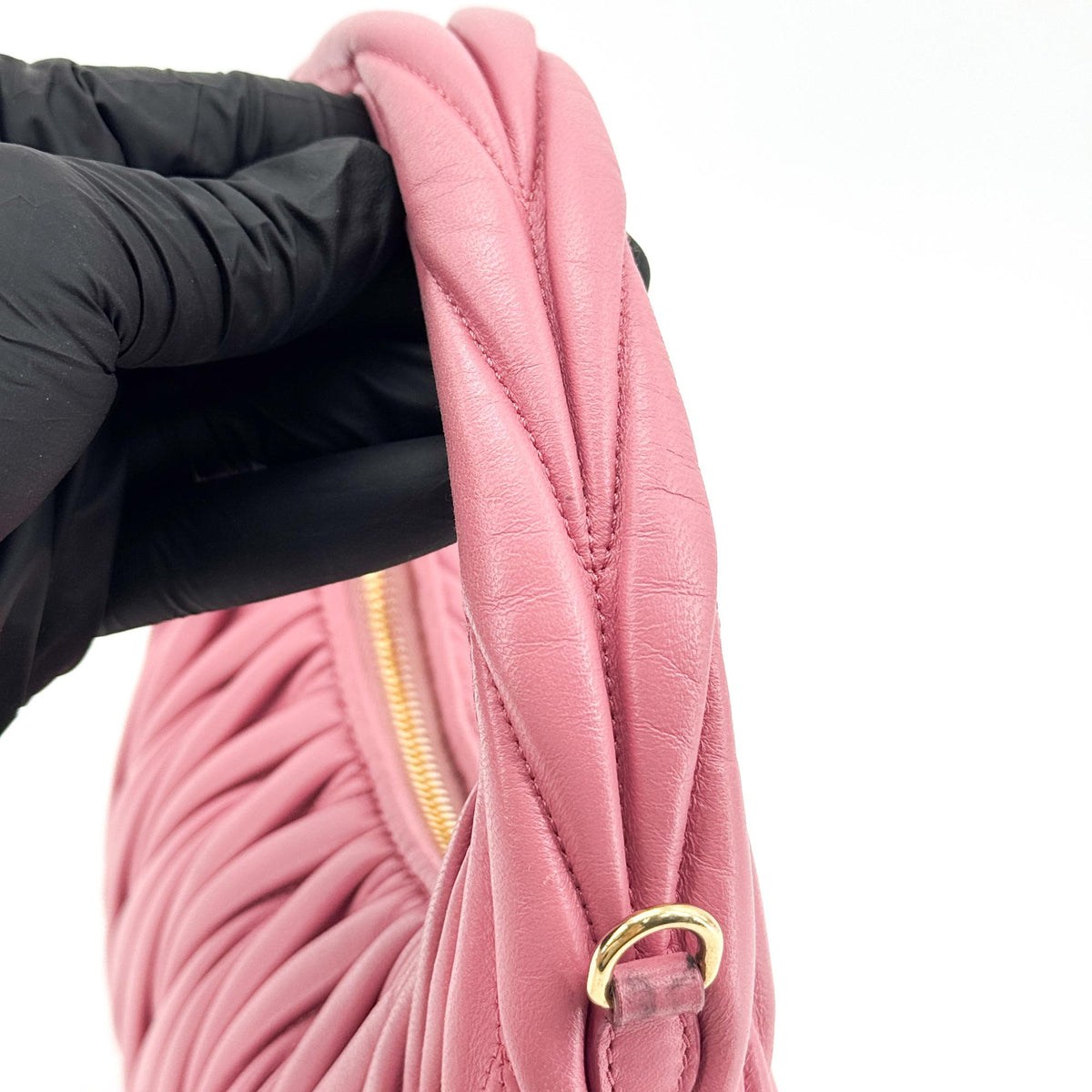 Miu Miu Wander Hobo Matelasse Satin, Pink, Leather, Shoulder Bag