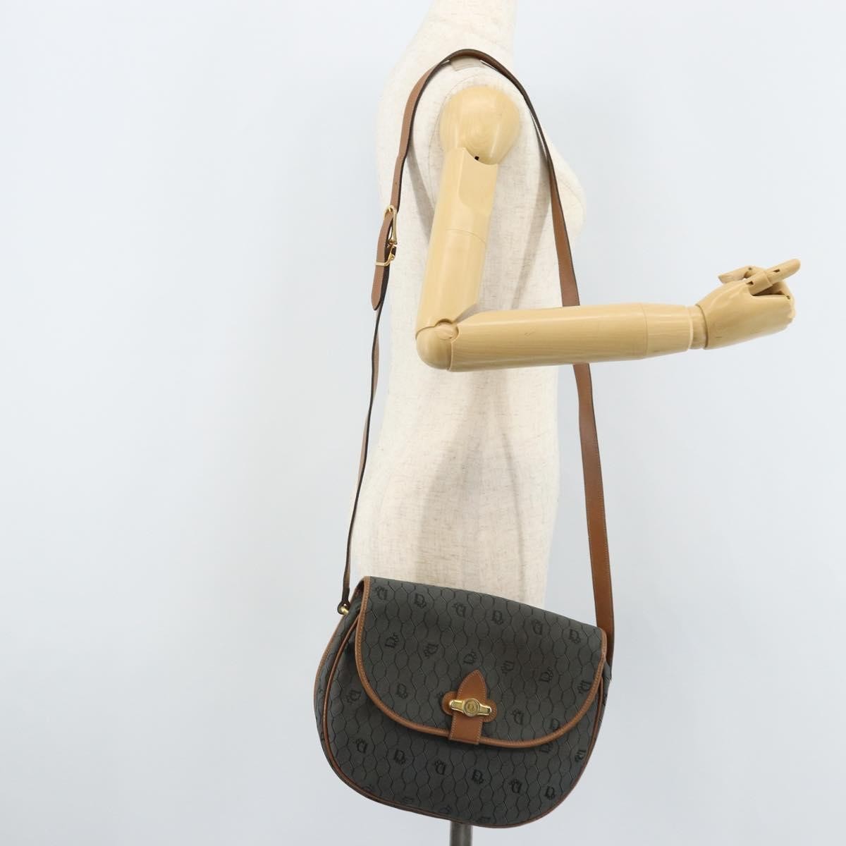 Christian Dior Vintage Honeycomb Flap Canvas and Leather, Black, Canvas, Shoulder Bag