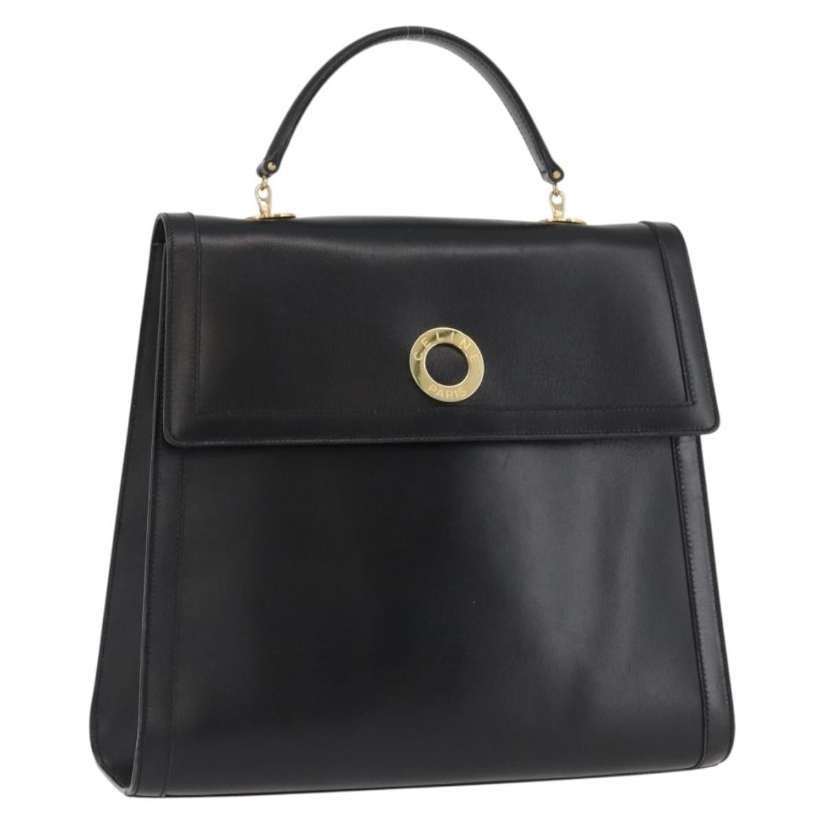 Celine Top Handle Leather, Black, Leather, Handbag