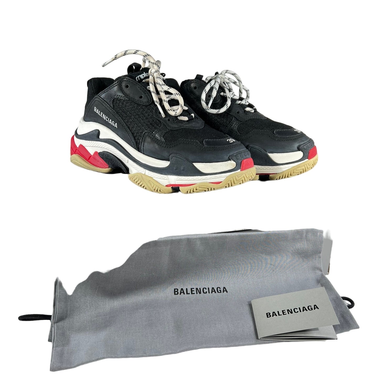 Balenciaga Triple S Sneakers Womens Size 9 Black Red Double Foam Mesh Lace Up