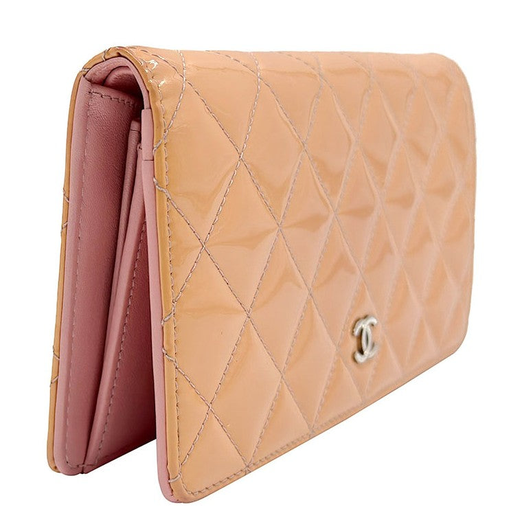 Chanel CC Wallet Quilted Patent, Beige, Patent Leather, Wallet