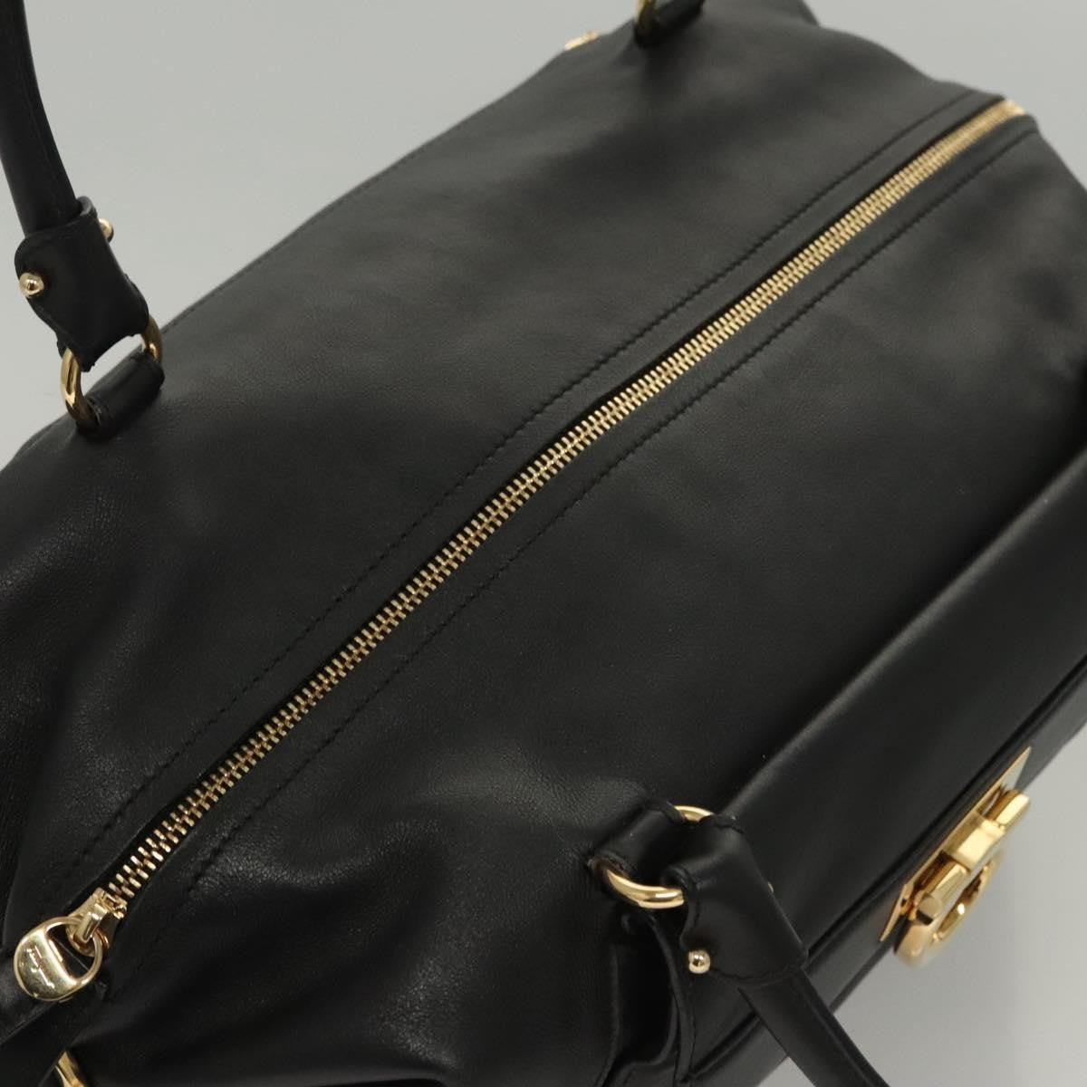 Salvatore Ferragamo Gancini Leather, Black, Leather, Handbag