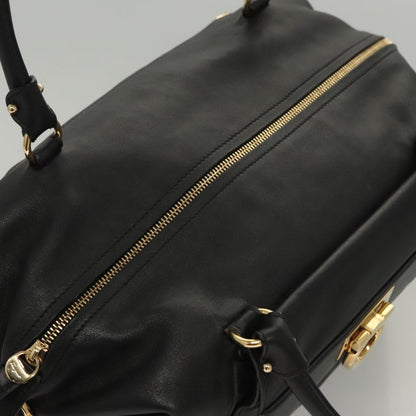 Salvatore Ferragamo Gancini Leather, Black, Leather, Handbag