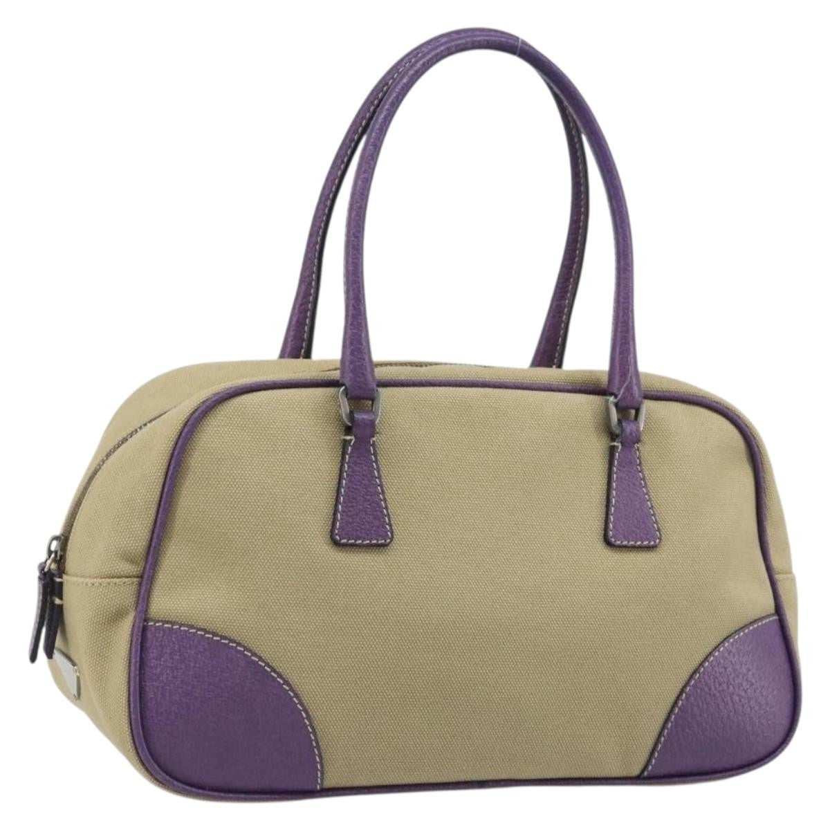 Prada Bowler Canvas with Leather, Beige, Canvas, Shoulder Bag