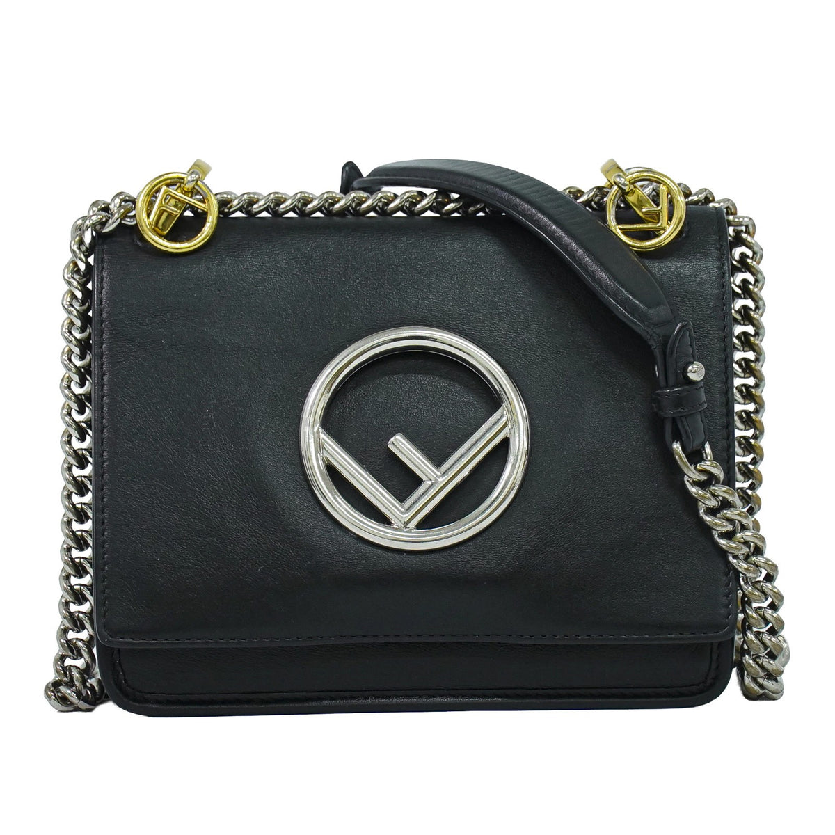 Fendi Kan I F Leather, Black, Leather, Shoulder Bag