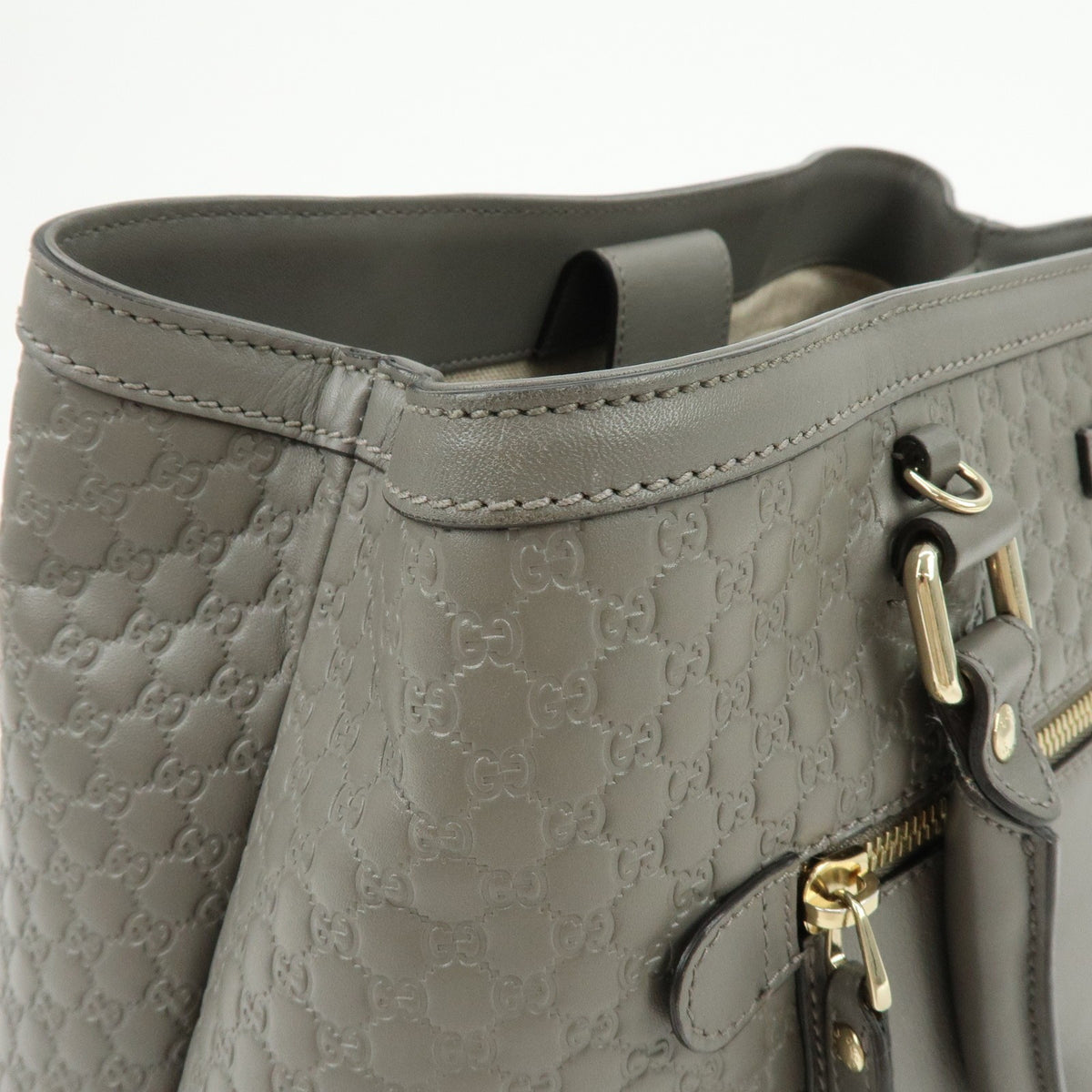 Gucci Zip Pocket Soft Microguccissima Leather, Gray, Leather, Tote Bag