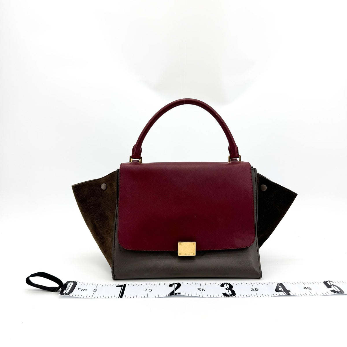 Celine Tricolor Trapeze Leather, Brown, Leather, Handbag