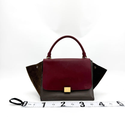 Celine Tricolor Trapeze Leather, Brown, Leather, Handbag